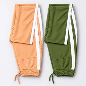 Men’s Premium Side Stripe Jogger Pant || Peach+Olive Green 2 Pcs Combo